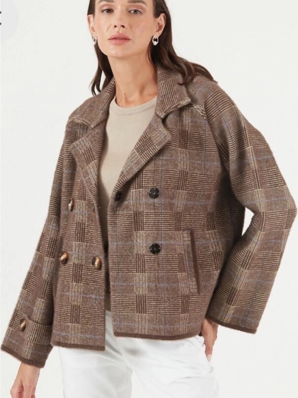 Cyrus Fuzzy Plaid Sweater Jacket